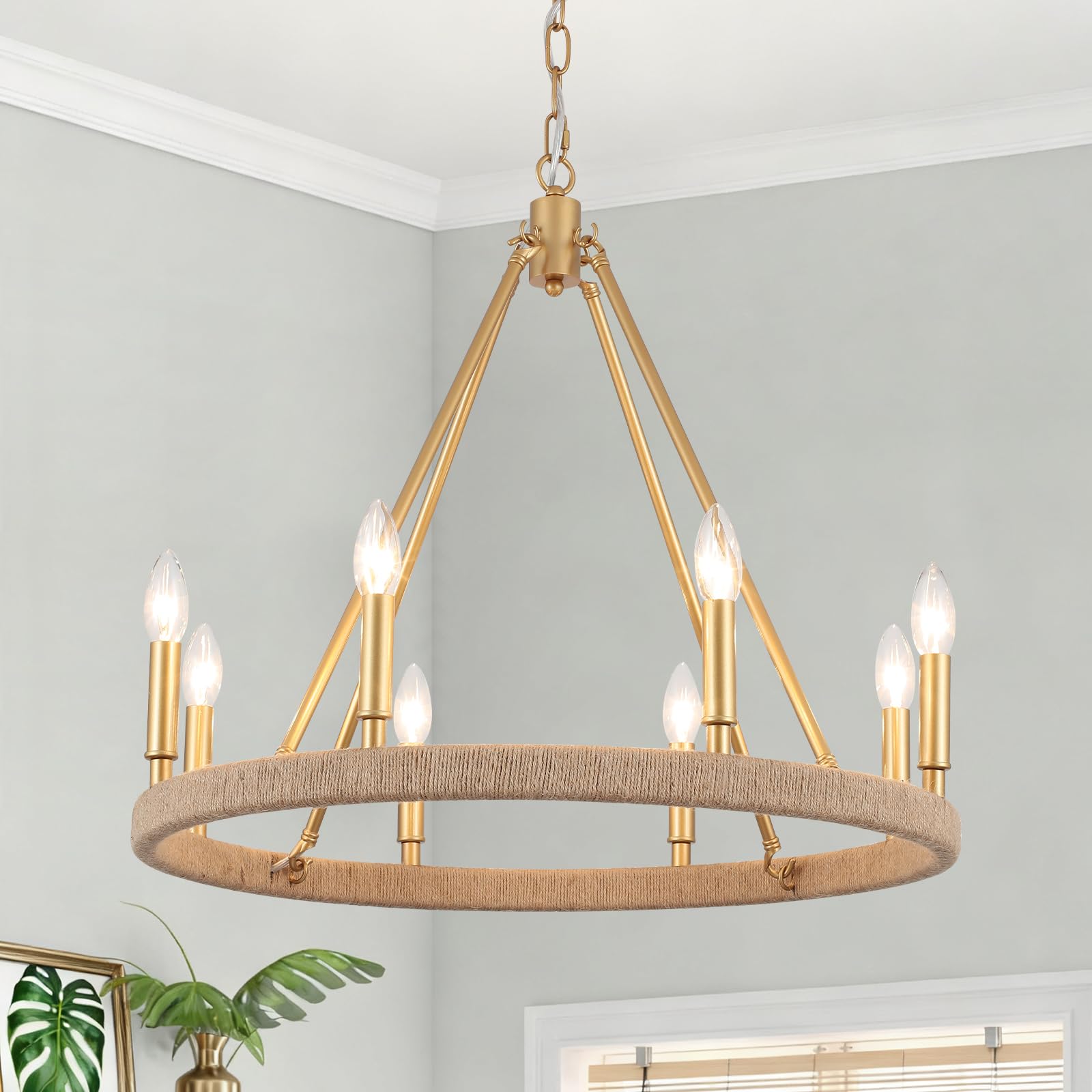 ZJVAIVE Gold Farmhouse Chandelier 8 Light Wagon Wheel Chandelier